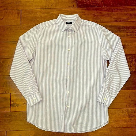 Theory mens lilac White Plaid Buttons Down Shirt Size 17 R - Picture 2 of 11